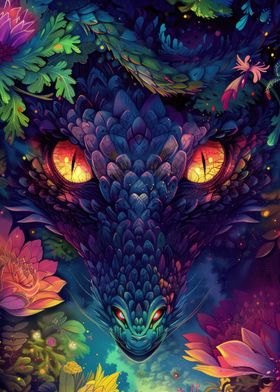 Dragon in Bloom Neon Fantasy Art