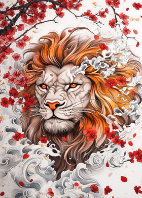 Lion with Cherry Blossoms