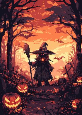 Halloween Witch in Pixel Art