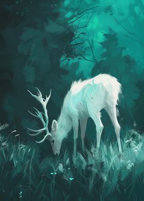 White Deer in Forest