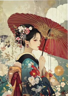 Geisha with Red Umbrella