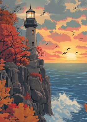 Lighthouse Sunset Anime