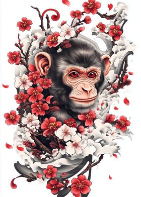 Monkey with Cherry Blossoms