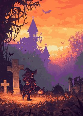 Halloween Witch in Graveyard