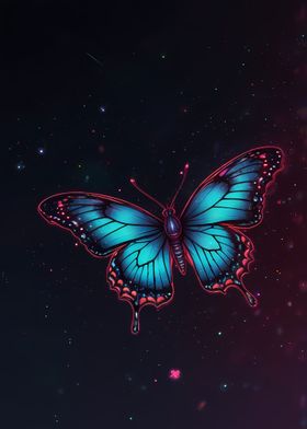 Neon Butterfly in Space