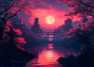 Japanese Moonlit Landscape