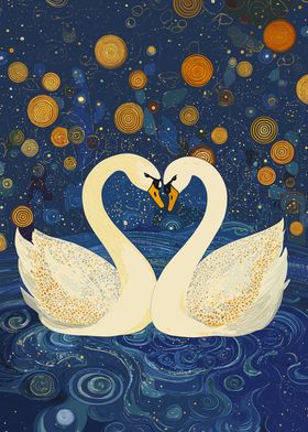 Swans in Starry Night