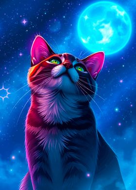 Cat Gazing at the Moon