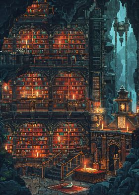 Ancient library pixel art