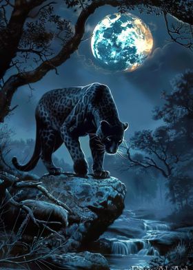 Black Panther Under Moon