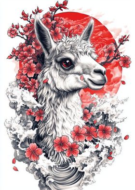 Llama with Cherry Blossoms