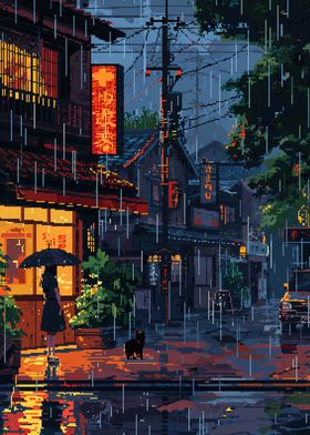 Rainy night pixel art