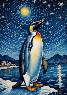 Penguin Under Starry Sky