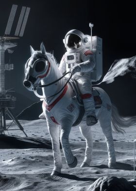 Astronaut Riding Horse on Moon