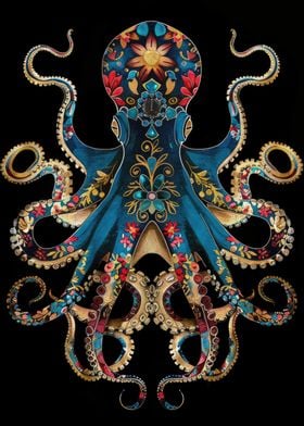 Ornate Patchwork Octopus Art Print