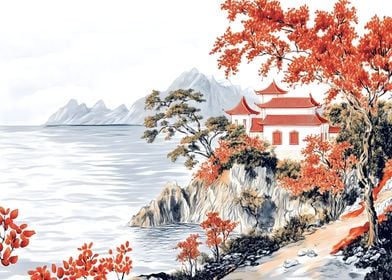 Japanese Pagoda Landscape