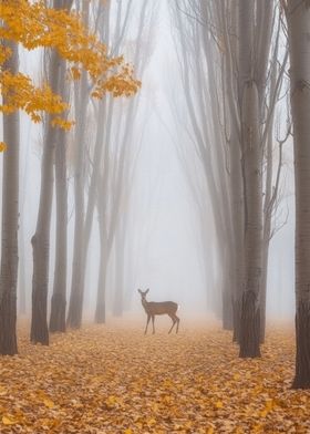 Deer in Foggy Forest