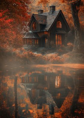 Autumn Cottage by the Lake