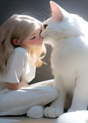 Girl and Cat Noses Touching