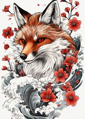 Fox with Cherry Blossoms