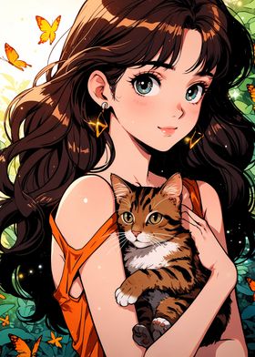 Anime Girl with Cat