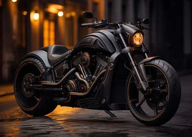 Black Motorcycle with Orange Accents