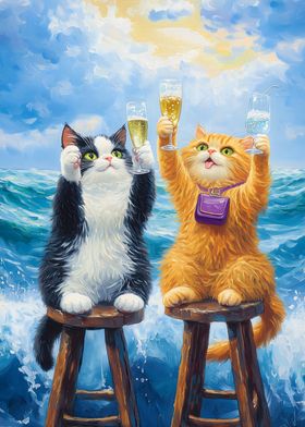 Cats Toasting on the Sea