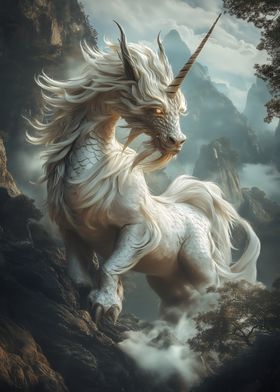 White Dragon in Mountains