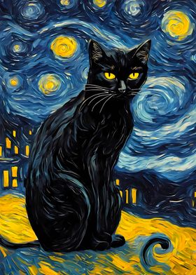 Black Cat Starry Night