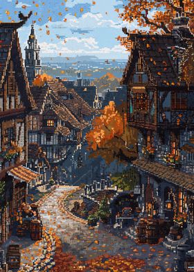 Autumnal Pixel Art Town