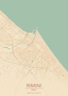 Rimini Italy Vintage Style City Map