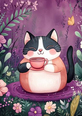 Cute Cat with Tea