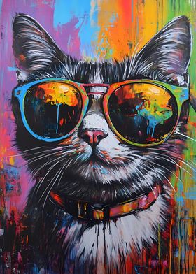 Cool Cat Sunglasses Abstract Painting