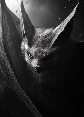 Fierce Bat in Flight - Monochrome Nocturnal Creature Art