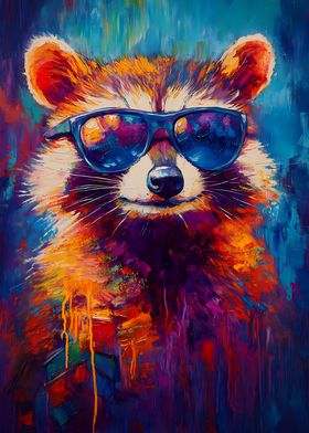 Cool Raccoon Sunglasses Painting Abstract