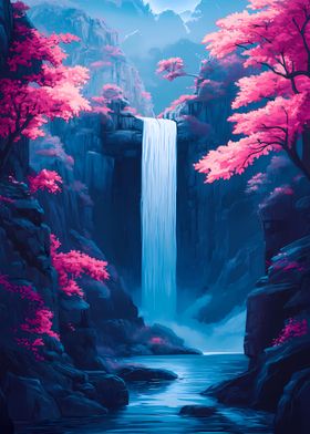 Waterfall in a Blue Canyon Cherry Blossom