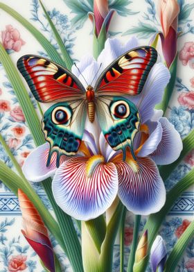 Butterfly on Iris Flower