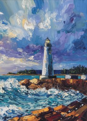 Lighthouse Seascape Painting