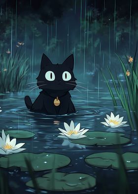 Black Cat in Rain