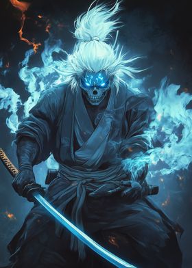 Samurai with Blue Flames