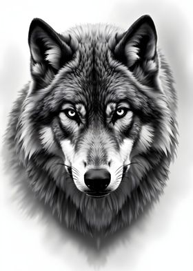 Majestic Wolf Portrait - Fierce Gaze in Monochrome Detail