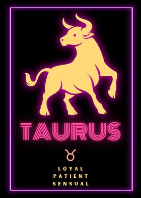 Taurus Zodiac Sign Neon Horoscope Poster