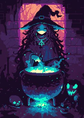 Pixel Witch Brewing Potion