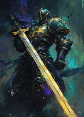 Dark Knight with Golden Sword