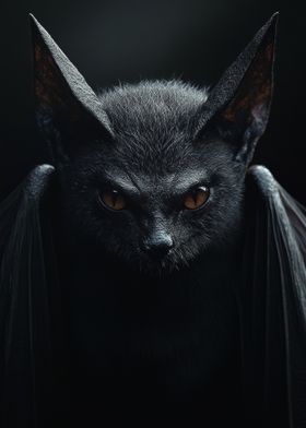 Dark Nocturnal Bat with Intense Orange Eyes - Gothic Creature