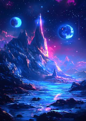 Fantasy Mountainscape Space Moon Planets Landscape