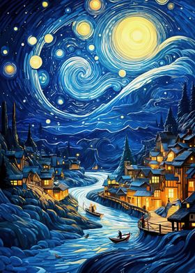 Starry Night Village Van Gogh