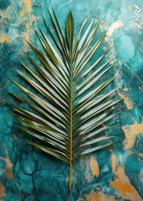 Palm Leaf on Teal Marble