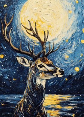 Deer Under Starry Night