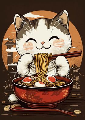 Cat Eating Ramen Japan